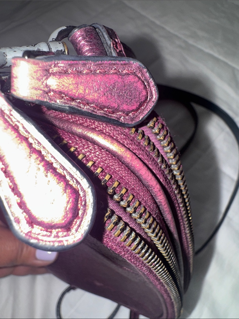 COACH Metallic Plum Star & Stud Leather Crossbody - Picture 7 of 13